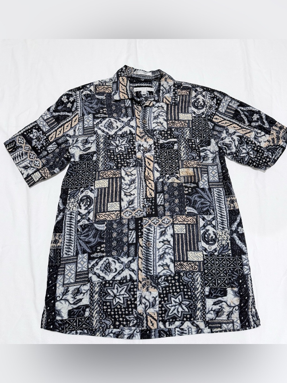 Geoffrey Beene Men’s S Washable Silk Rayon Patchwork Short Sleeve Shirt Vintage